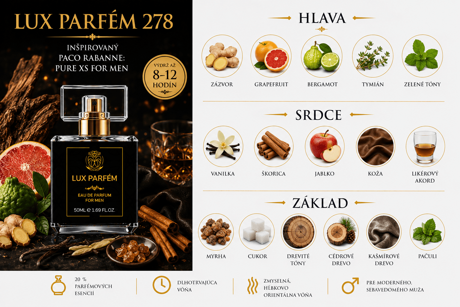 Lux Parfém 278 – Inšpirovaný Paco Rabanne: Pure XS For Men